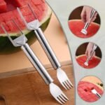 smart 2 in 1 watermelon cube cutter with integrated serving fork
